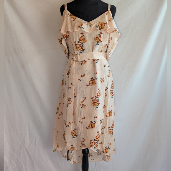 100% Mulberry Silk Armelle Light Peach Off the Shoulder Dress Size 8 - Picture 2 of 14